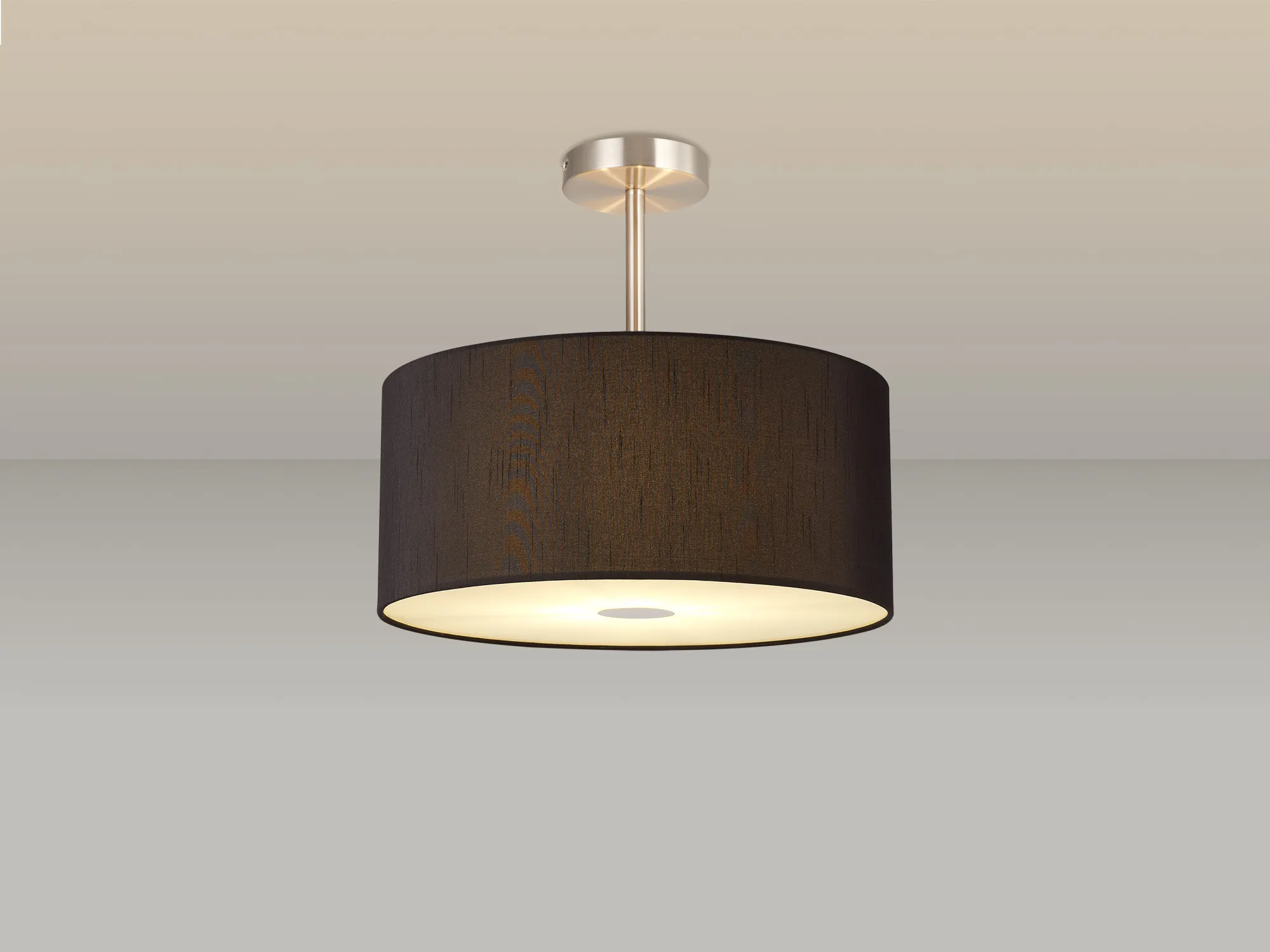 Baymont 40cm Semi Flush 3 Light Satin Nickel, Black, Frosted Diffuser DK0423  Deco Baymont SN BL